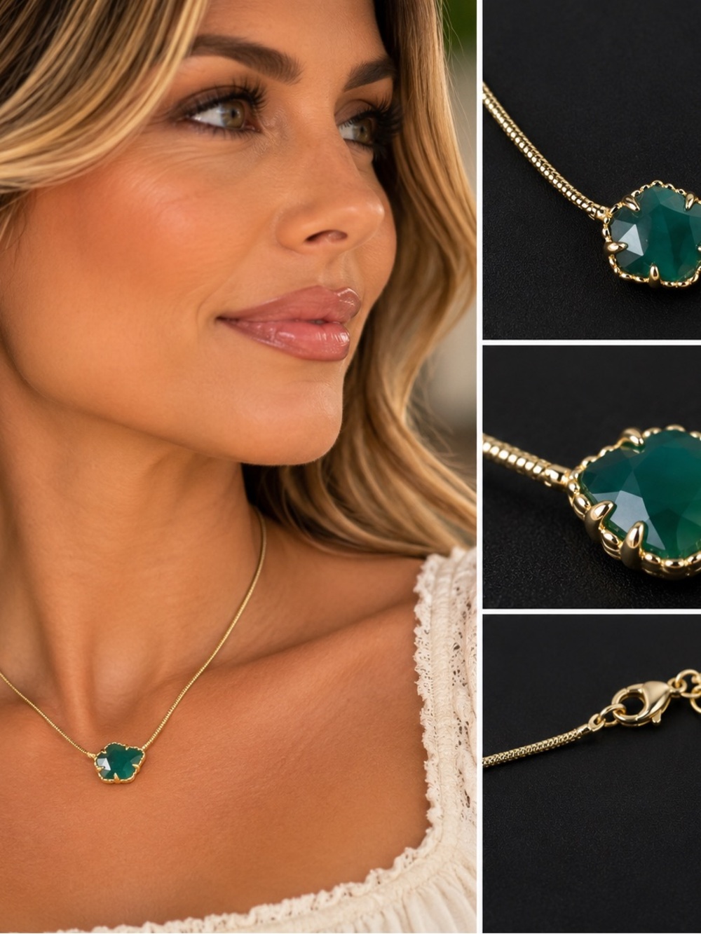 Kendra Scott Gold Necklace with Green  Pendant - Women Jewelry 15 inch